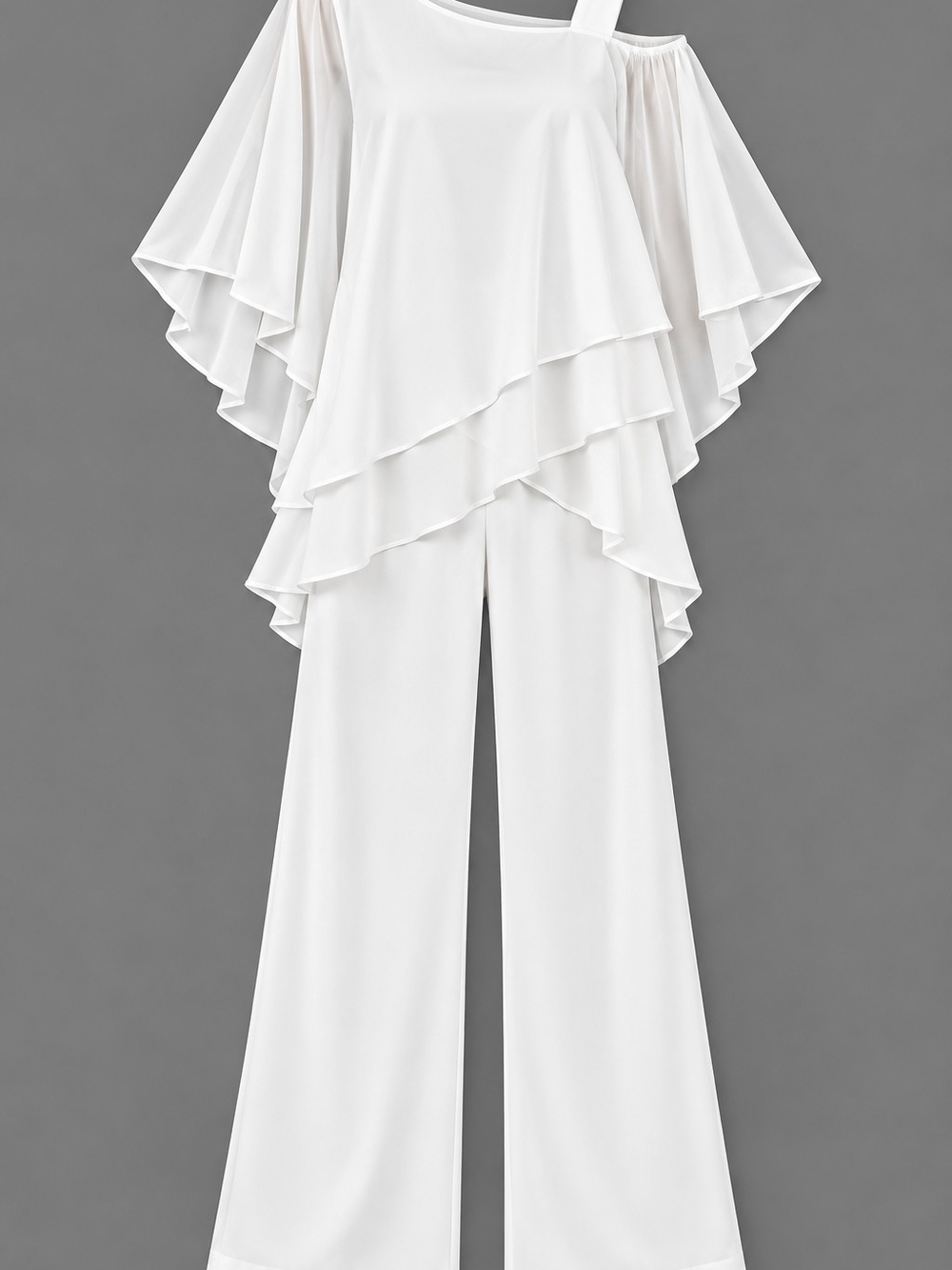 NWT ShallWe White 2 Piece Jumpsuit Chiffon Overlay Medium